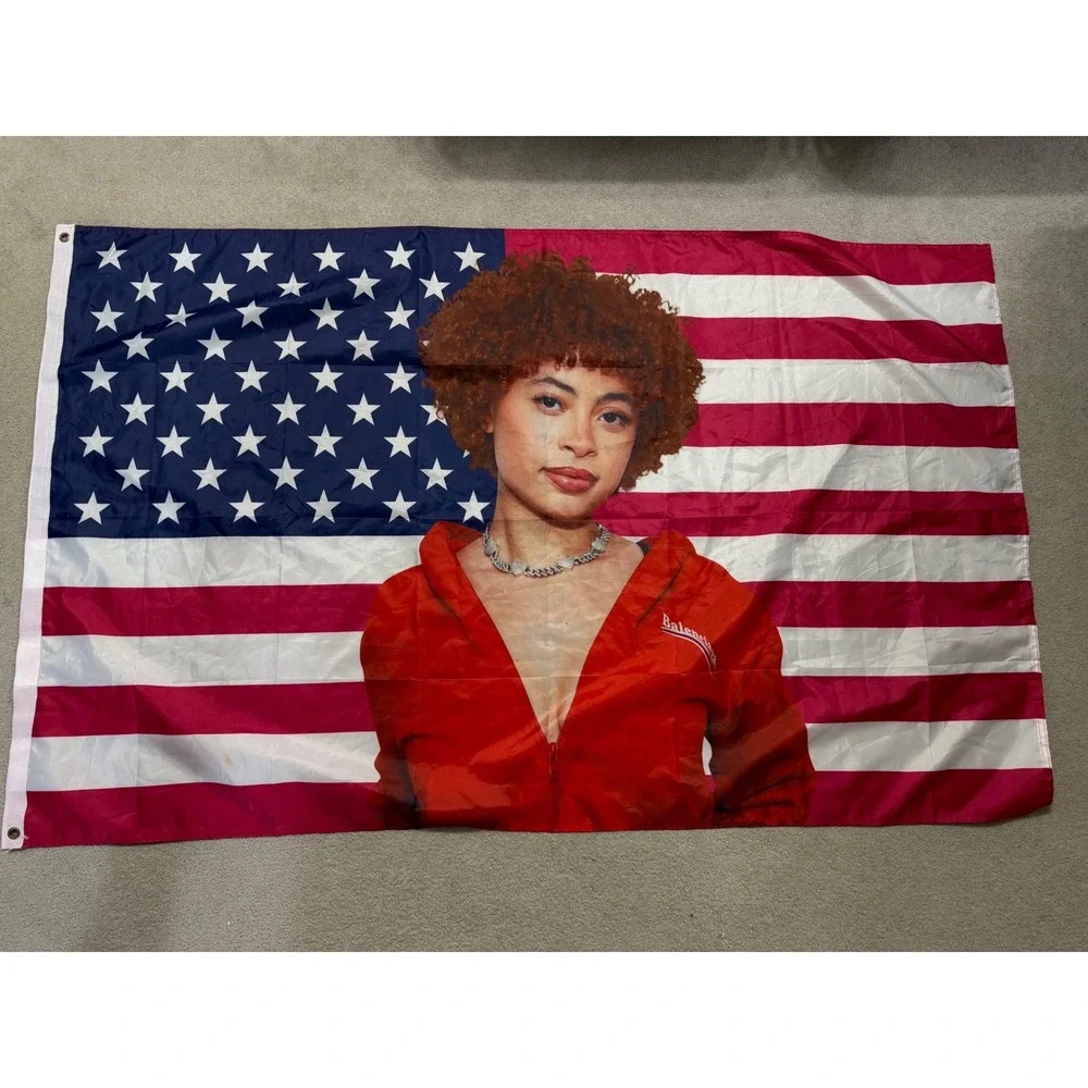 Ice Spice American Flag Tapestry Red Balenciaga Jacket Banner Wall‎ Decor 3x5 ft